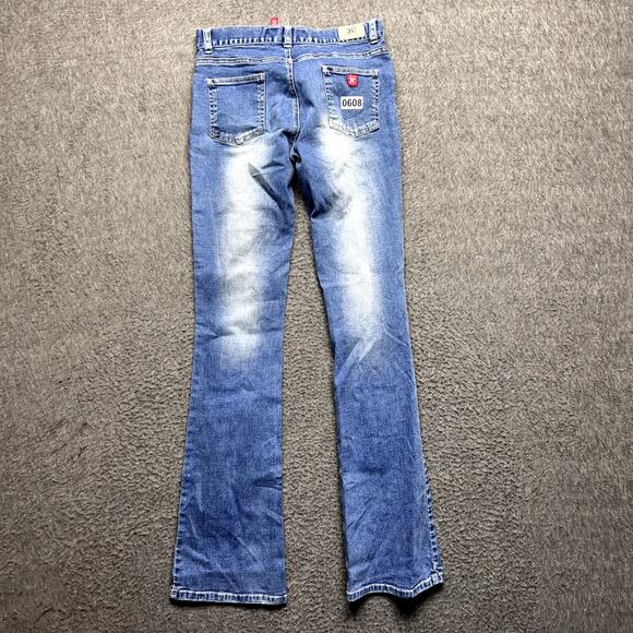 Bongo Jeans Women’s Size 1 Blue Bootcut Stretch Denim Whiskered Distressed - Picture 4 of 16